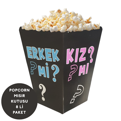 Kızmı Erkekmi Cinsiyet Partisi Temalı Popcorn Mısır Kutusu 8 li Paket