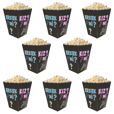 Kızmı Erkekmi Cinsiyet Partisi Temalı Popcorn Mısır Kutusu 8 li Paket
