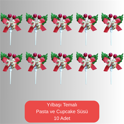 Kokina Çiçeği Temalı Yılbaşı 3D Pasta ve Cupcake Süsü - 10 Adet