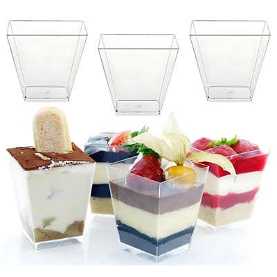 Kristal Plastik Kapaksız Şeffaf Kubik Kase 200cc- 25 Adet Sunum Kasesi, Mika Sunumluk