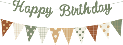 Küf Yeşili Happy Birthday Kaligrafi Banner ve Desenli Flama Set