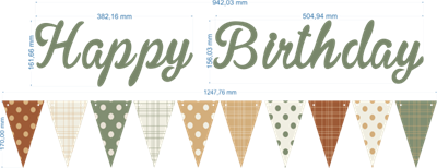 Küf Yeşili Happy Birthday Kaligrafi Banner ve Desenli Flama Set