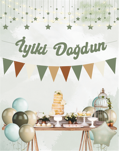 Küf Yeşili İyi ki Doğdun Kaligrafi Banner ve Düz Renk Flama Set