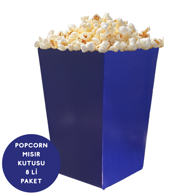 Lacivert Renkli Popcorn Mısır Kutusu 8 li Paket