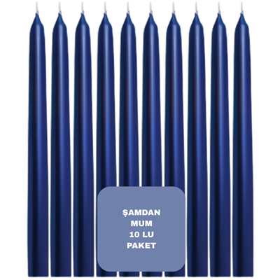 Lacivert Renkli Şamdan Mum 10 Lu Paket 25 cm