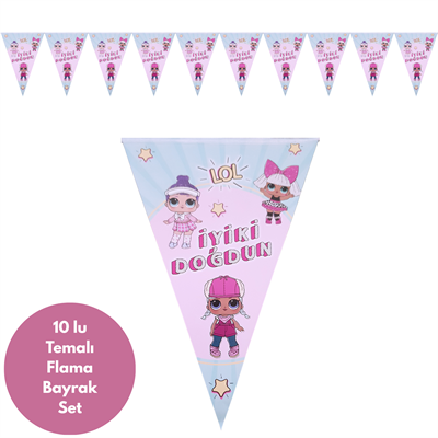 Lol Bebek İyiki Doğdun Pembe Yeşil Flama Bayrak Set Süs