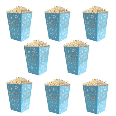 Mavi Gümüş Yıldızlı İyiki Doğdun Temalı Popcorn Mısır Kutusu 8 li Paket