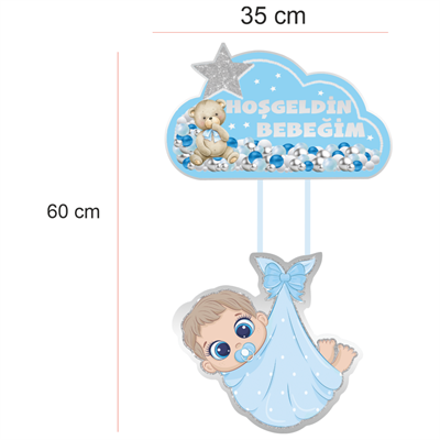 Mavi Hoşgeldin Bebeğim Karton Kapı Süsü 35*60 cm