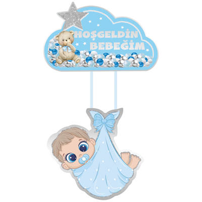 Mavi Hoşgeldin Bebeğim Karton Kapı Süsü 35*60 cm