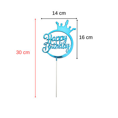 Mavi Metalik Happy Birthday Temalı Mika Pasta Üstü Süs