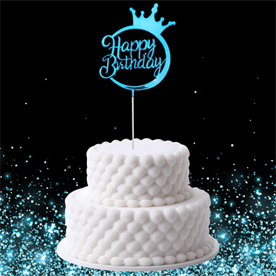 Mavi Metalik Happy Birthday Temalı Mika Pasta Üstü Süs