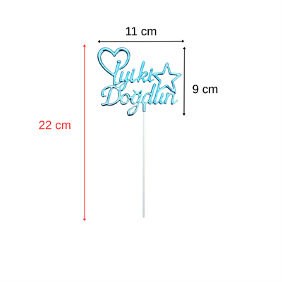 Mavi Metalik İyiki Doğdun Temalı Mika Pasta Üstü Süs
