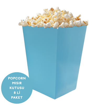 Mavi Renkli Popcorn Mısır Kutusu 8 li Paket