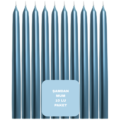 Mavi Renkli Şamdan Mum 10 Lu Paket 25 cm