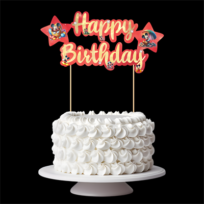 Mickey Mouse Temalı Happy Birthday Kaligrafi Pasta Üstü Süs