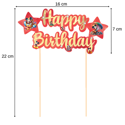Mickey Mouse Temalı Happy Birthday Kaligrafi Pasta Üstü Süs