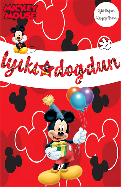 Mickey Mouse Temalı İyiki Doğdun Kaligrafi Banner