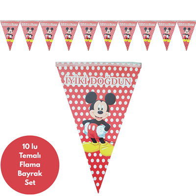 Mickey Puanlı Flama Bayrak Set Süs