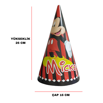 Mickey Temalı Karton Parti Şapkası 8 Adet