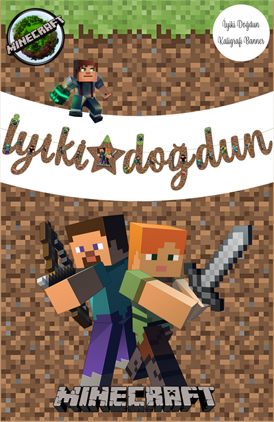 Minecraft Temalı İyiki Doğdun Kaligrafi Banner