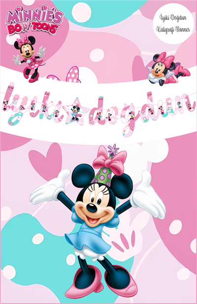 Minnie Mouse Temalı İyiki Doğdun Kaligrafi Banner