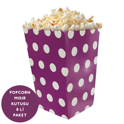 Mor Beyaz Puanlı Popcorn Mısır Kutusu 8 li Paket