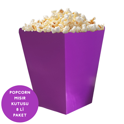 Mor Renkli Popcorn Mısır Kutusu 8 li Paket