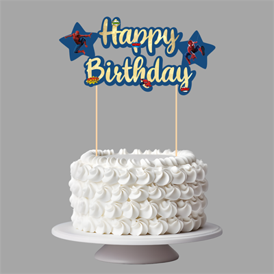 Örümcek Adam Temalı Happy Birthday Kaligrafi Pasta Üstü Süs