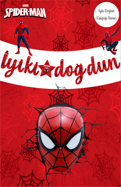 Örümcek Adam Temalı İyiki Doğdun Kaligrafi Banner