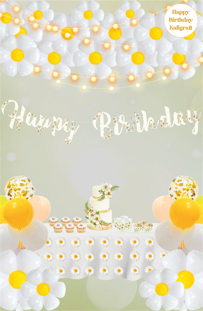 Papatya Temalı Happy Birthday Kaligrafi Banner