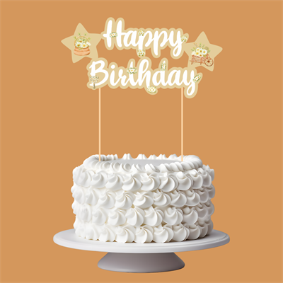 Papatya Temalı Happy Birthday Kaligrafi Pasta Üstü Süs