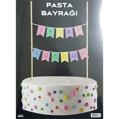Pasta Bayrağı İyi ki Doğdun Temalı Karışık Renkli – Pasta Üstü Yazılı Süs
