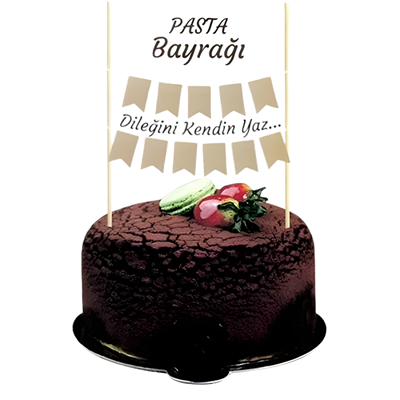 Pasta Bayrağı Kraft – Yazılabilir Pasta Üstü Süs (Dileğini Kendin Yaz)