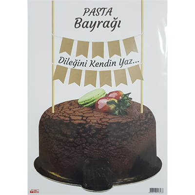 Pasta Bayrağı Kraft – Yazılabilir Pasta Üstü Süs (Dileğini Kendin Yaz)