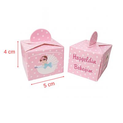 Pembe Hoşgeldin Bebeğim Temalı Lokum ve Şeker Kutusu 50 Adet
