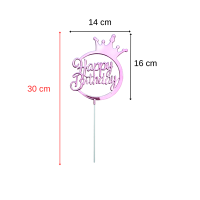 Pembe Metalik Happy Birthday Temalı Mika Pasta Üstü Süs