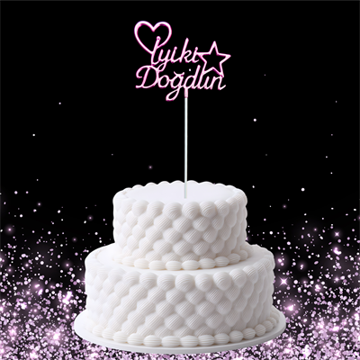 Pembe Metalik İyiki Doğdun Temalı Mika Pasta Üstü Süs