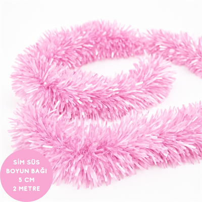 Soft Pembe Renkli Sim Süs Boyun Bağı – Yılbaşı ve Parti Simi (Tekli) 2 Metre