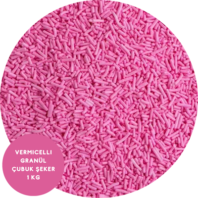 Pembe Renkli Vermicelli Şeker 1 Kg – Pasta & Tatlı Süsleme Şekeri (Çubuk Şeker)