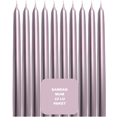 Pembe Renkli Şamdan Mum 10 Lu Paket 25 cm