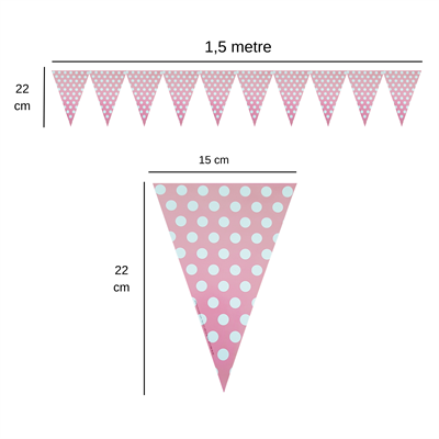 Pembe Üstü Beyaz Puanlı Flama Bayrak Set Süs