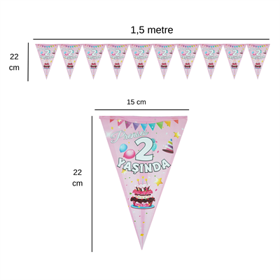 Prenses 2 Yaşında Flama Bayrak Set Süs