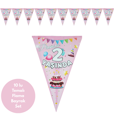 Prenses 2 Yaşında Flama Bayrak Set Süs