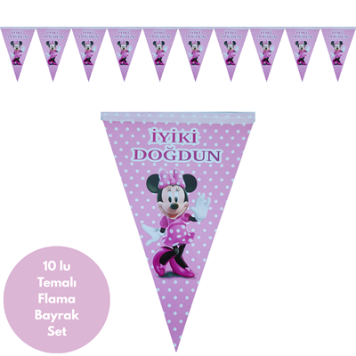 Puanlı Minnie Temalı İyiki Doğdun Flama Bayrak Set Süs