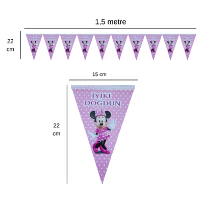 Puanlı Minnie Temalı İyiki Doğdun Flama Bayrak Set Süs