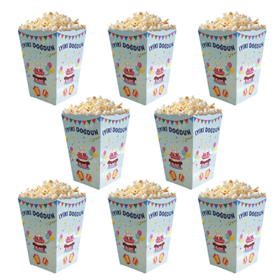 Renkli İyiki Doğdun Temalı Popcorn Mısır Kutusu 8 li Paket