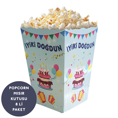 Renkli İyiki Doğdun Temalı Popcorn Mısır Kutusu 8 li Paket
