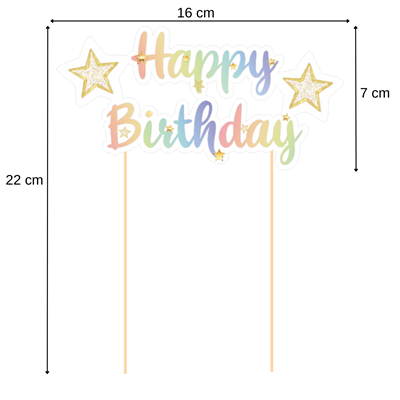 Renkli Yıldız Temalı Happy Birthday Kaligrafi Pasta Üstü Süs