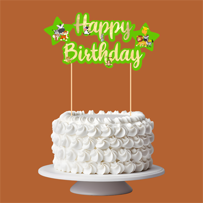 Safari Temalı Happy Birthday Kaligrafi Pasta Üstü Süs