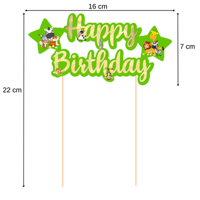 Safari Temalı Happy Birthday Kaligrafi Pasta Üstü Süs